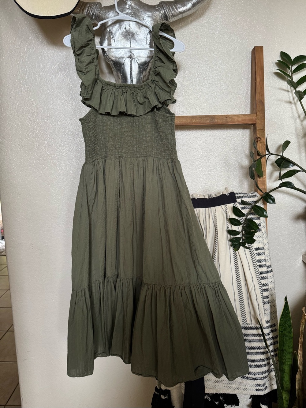 Dotti Olive Green Off-Shoulder Ruffle Maxi Dress - Picture 2 of 7